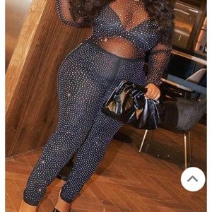 Rhinestone Sheer Zipper Plus size Jumpsuit